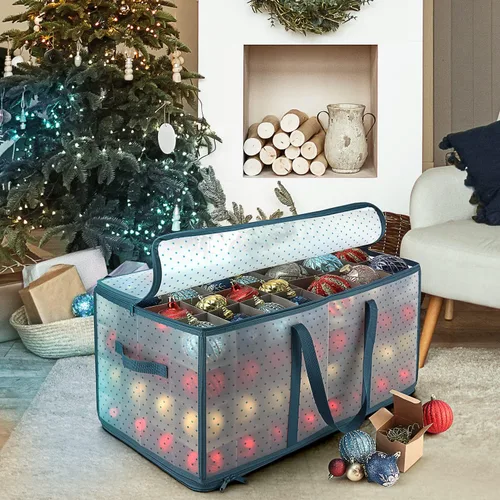 Miniatura 6 de Caja grande de almacenamiento para adornos navideños con divisores ajustables - Contenedor de almacenamiento de adornos de plástico para 128 adornos