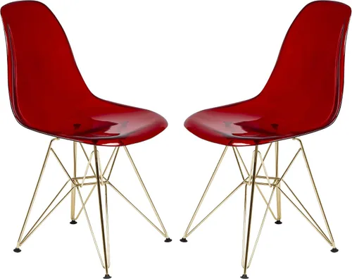 Miniatura 17 de LeisureMod Cresco Silla de comedor de acrílico moldeado con base Eiffel de metal dorado y diseño de respaldo curvado, silla auxiliar ligera