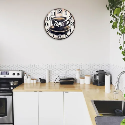 Miniatura 4 de Reloj de pared vintage con letrero de café para cocina, estilo rústico, funciona con pilas, para cocina/cafetería/comedor/hogar (12 pulgadas)