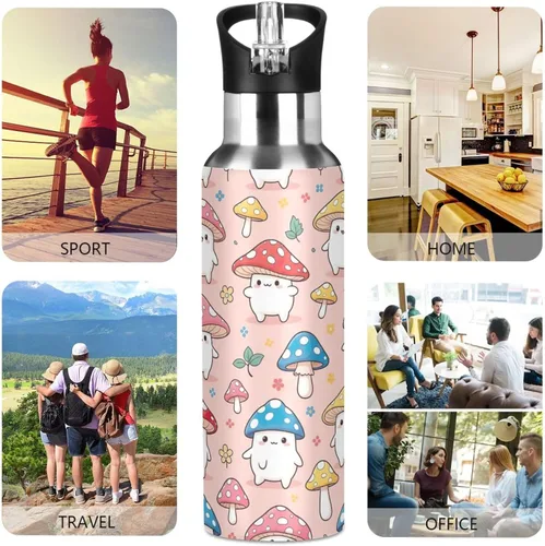 Miniatura 5 de Cute Cartoon Mushrooms Insulated Water Bottle 32 Oz Leakproof Water Bottles, BPA-Free Sports Water Bottle