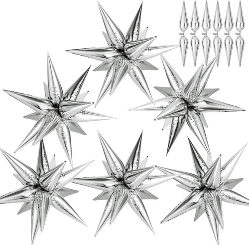 Miniatura 36 de 72 unidades de globos de estrella, grandes globos de cono de estrella metálicos de 26 pulgadas, globos de papel de aluminio de explosión colorida