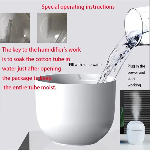 Miniatura 2 de Mini humidificador, fuente de alimentación USB, adecuado para sala de estudio, dormitorio, habitación de bebé, oficina, automóvil, con LED de 7