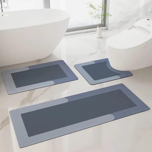 Miniatura 9 de Tapete de piel de napa en forma de U, muy suave, que absorbe el agua, antideslizante para baño, bañera o ducha, 2 piezas, de 20 x 32 + 20 x 24 Gris