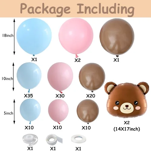 Miniatura 2 de Kit de arco de guirnalda de globos de oso, 121 piezas, globos metalizados de oso para revelación del sexo del bebé, color azul y rosa y de oso