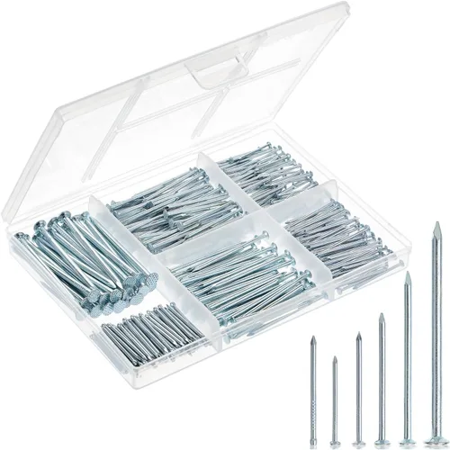 Mr. Pen - Kit de clavos surtidos, 400 unidades, 6 tamaños, plateados, clavos pequeños para colgar cuadros, clavos de acabado, clavos de pared para
