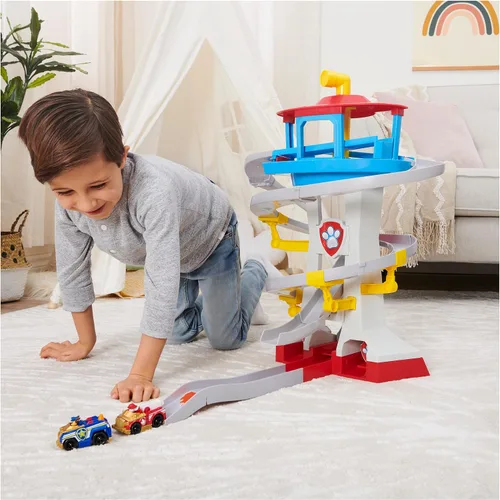 Miniatura 5 de Paw Patrol Adventure Bay Lookout Tower Playset con 2 vehículos de metal fundido a escala 1:55 (Chase y Marshall): Twin Track Rescue Way, set de 25