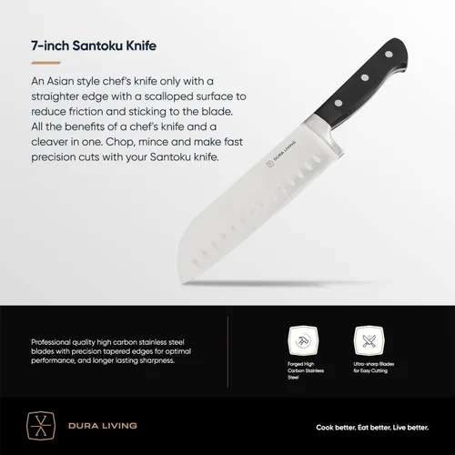 Miniatura 7 de DURA LIVING Juego de cuchillos de chef, juego de cuchillos de 4 piezas, acero inoxidable de alto carbono forjado superior, ultra afilado, 8 Negro