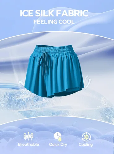 Miniatura 4 de Ewedoos Pantalones cortos holgados 2 en 1 para niñas, pantalones cortos atléticos de mariposa, talla 10-12, lindos pantalones cortos de moda