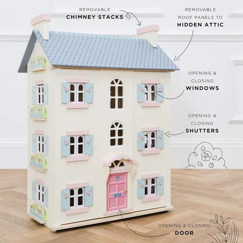 Miniatura 3 de Le Toy Van - Hermosa Casa de Muñecas de Madera Grande Cherry Tree Hall de 4 Pisos Juego de Juguetes para Niñas o Niños Excelente Como Regalo