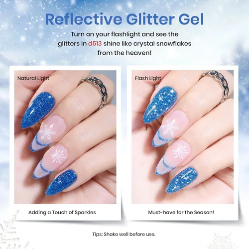 Miniatura 4 de beetles Gel Polish Juego de esmalte azul con purpurina de la colección de copos de nieve, color blanco, azul marino, plateado, gel de remojo