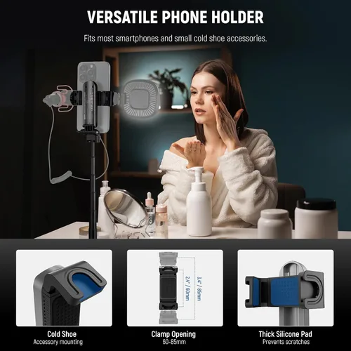 Miniatura 5 de NEEWER Palo selfie con obturador Bluetooth remoto desmontable, trípode de viaje plegable ligero para iPhone para vlogs de YouTube/TikTok