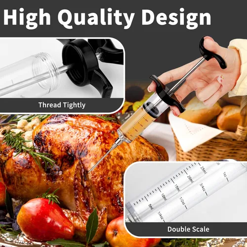Miniatura 7 de Kit de jeringa inyectora de carne de pavo con 3 agujas de adobo para ahumador de parrilla, 1 cepillo de limpieza, 1 onza/1.0 fl oz de gran