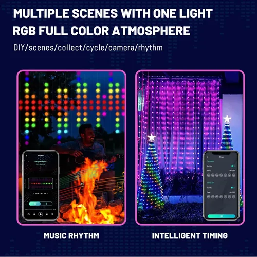 Miniatura 4 de HXWEIYE 300 luces LED de cortina de hadas, 9.8 x 9.8 pies, enchufe USB, 8 modos de luces colgantes de Navidad con control remoto para dormitorio
