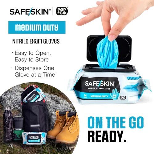 Miniatura 3 de SAFESKIN Guantes desechables de nitrilo en paquete POP-N-GO (50 o 200 unidades) de servicio mediano, sin polvo, limpieza, jardinería, manualidades
