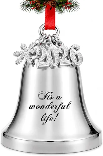Miniatura 10 de JUPPE 2025 Campanas de Navidad Grabadas en Oro "Es una Maravillosa Vida" Adornos Colgantes para Árbol de Navidad Adornos de Boda y Aniversario