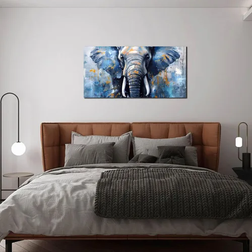 Miniatura 3 de ENTANUB Arte de pared de elefante para sala de estar, lienzo de animales para decoración de pared para dormitorio, diseño de imagen azul, tamaño 20