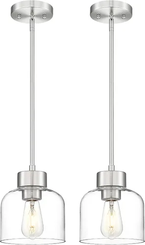 Miniatura 11 de Luces Colgantes Negras para Isla de Cocina, Accesorios de Luces Colgantes de 7" con Pantalla de Vidrio Transparente, Iluminación Colgante Moderna