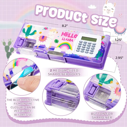 Miniatura 2 de Henoyso Caja de lápices multifuncional para niñas, estuche de alpaca con calculadora y sacapuntas, estuche lindo y genial, suministros escolares