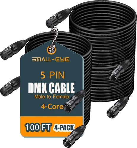 Miniatura 16 de SMALL-EYE Cable DMX de 5 pines, paquete de 2 unidades de 3 pies, cable de iluminación de escenario macho a hembra de 4 núcleos para controlador
