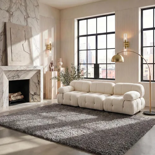 Miniatura 8 de SAFAVIEH - Alfombra de la colección Milan Shag, 5 pies 1 pulgada cuadrada, color beige oscuro, diseño liso, no desprende pelusa y fácil de limpiar
