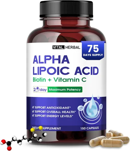 VITAL HERBAL Ácido alfa liposomal lipoico con biotina, vitamina C, potencia máxima, apoya la inmunidad, los niveles de energía