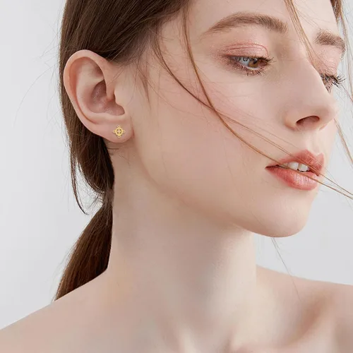 Miniatura 6 de Aretes de nudo de bruja de oro de 14 quilates para mujer, aretes de oro amarillo con nudo celta, aretes de tuerca de oro sólido, brujas triquetra