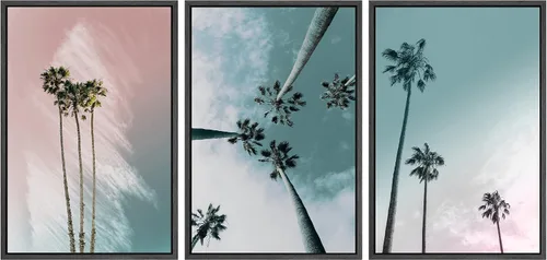 Miniatura 73 de SIGNWIN Lienzo enmarcado para pared, vista aérea de palmeras tropicales en un cielo azul, fotografía del océano costero, arte moderno, panorámico