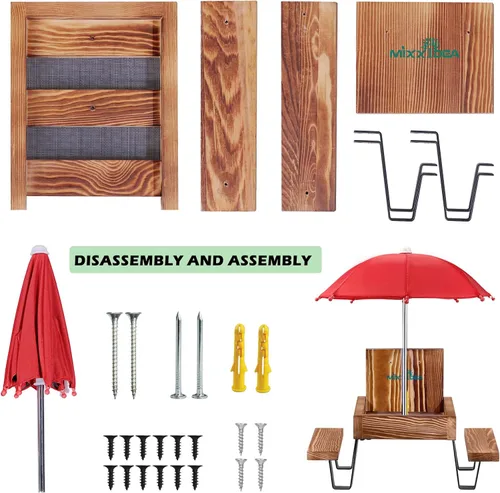 Miniatura 5 de MIXXIDEA Mesa de Comedero para Ardillas, Comedero de Picnic de Madera para Ardillas, Comederos para Ardillas Resistentes para Exterior