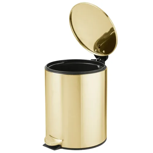 Miniatura 6 de mDesign Cubo de basura de metal de 1.3 galones/5 litros con escalón redondo, contenedor de basura con tapa para baño, tocador, dormitorio, cocina