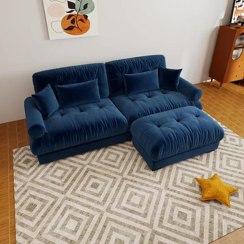 Miniatura 111 de Sofá modular de gran tamaño de 94 pulgadas, sofás seccionales grandes de color beige y blanco para sala de estar, juego de sofá de terciopelo, sofás