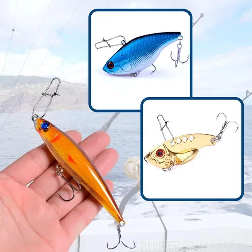 Miniatura 5 de Paquete de 100 pinzas de pesca con cierre a presión, broches de presión y clips de pesca de agua dulce y salada, clips de velocidad enganchados