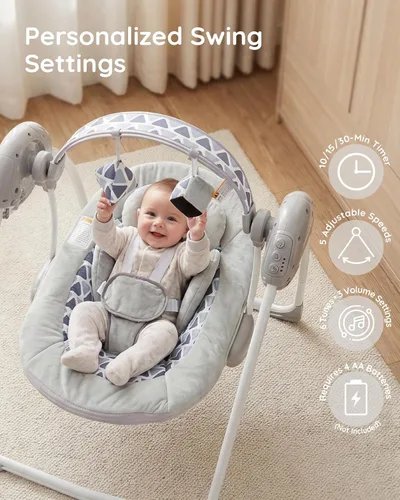 Miniatura 5 de Columpios de bebé para bebés, columpio portátil para bebés que se pliega fácilmente con velocidad adaptable, música, temporizador, columpio de bebé