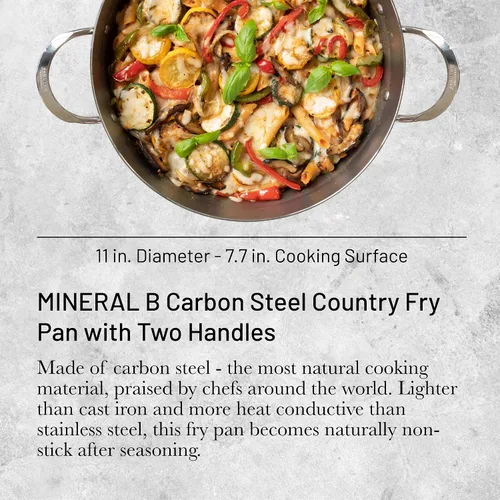 Miniatura 2 de de Buyer MINERAL B - Sartén de acero al carbono con dos asas, 11 pulgadas, ideal para saltear, cocinar a fuego lento, freír y freír, naturalmente