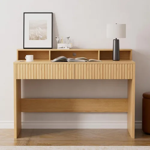 Miniatura 13 de Escritorio ejecutivo de 47 pulgadas con cajón estriado, moderno escritorio de oficina en casa con soporte largo para monitor y 2 cajones, escritorio