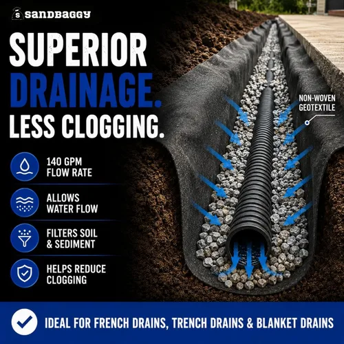 Miniatura 3 de Sandbaggy Tela geotextil no tejida de 8 onzas para paisaje, fabricada en Estados Unidos, tela de grado industrial con protección UV de 50 años