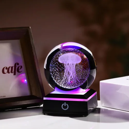 Miniatura 2 de Qianwei Lámpara de Medusa para Mujeres Bola de Cristal 3D 3.14'' - 80mm Láser Medusa Decoración de Vidrio Animales Lámpara Nocturna Regalos Figuras