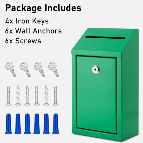 Miniatura 4 de Caja de donación de metal EIENHOSHI con cerradura, montada en pared, caja de sugerencias con 4 llaves de hierro, verde, caja de depósito de efectivo