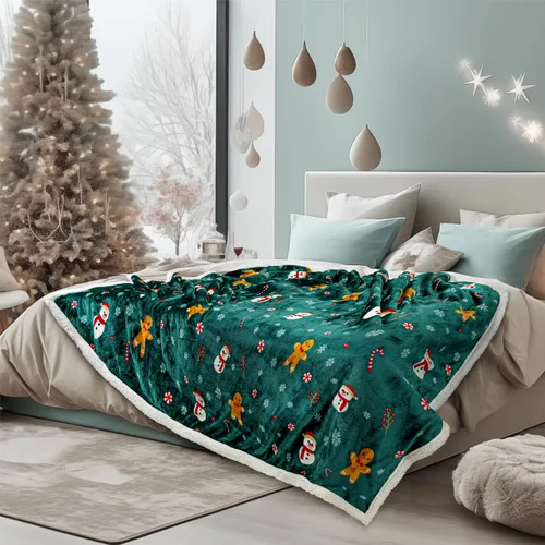 Miniatura 7 de PAVILIA Premium Manta de vellón sherpa de Navidad regalo de decoración navideña, afelpada, cálida y acogedora, de microfibra y reversible