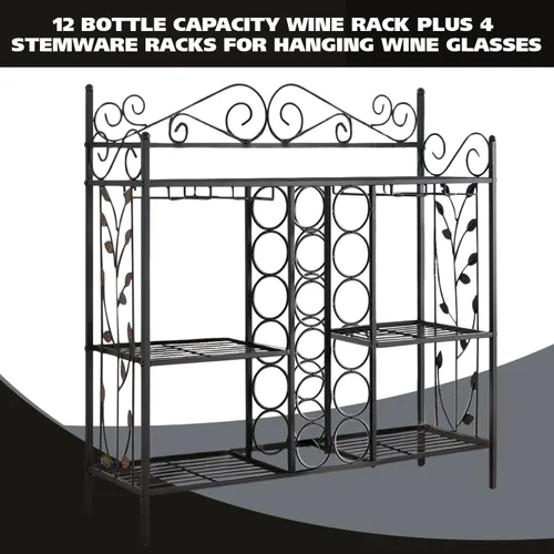 Miniatura 3 de Kings Brand Furniture - Mesa consola de metal para vino, armario de barra de licor con soporte para vidrio, mesa de sofá con estantes