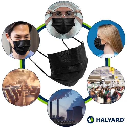 Miniatura 6 de HALYARD Mascarilla desechable con cintas elásticas para las orejas, sin niebla, estilo plisado, máscara de procedimiento ASTM NIVEL 3, cuidado
