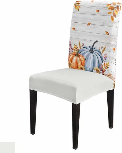 Juego de 6 fundas elásticas para sillas de comedor con diseño de calabaza de Acción de Gracias, juego de 6 hojas de otoño, color azul, grano de