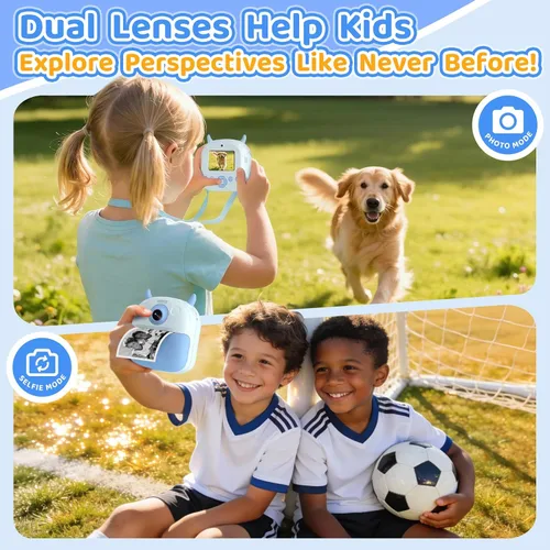 Miniatura 6 de Cámara de impresión instantánea para niños, regalo de cumpleaños para niños de 3 a 12 años, cámara digital selfie con video de 1080P y pantalla