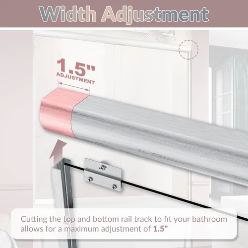 Miniatura 4 de ELEGANT 58.5-60 pulgadas de ancho x 57 3/8 pulgadas de alto, puertas corredizas de vidrio para bañera, puerta de ducha semi-sin marco con vidrio