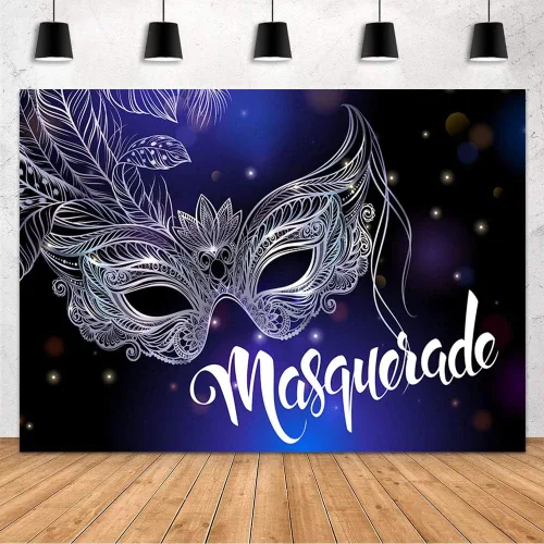 MEHOFOND Máscara de fondo de mascarada, decoración de fiesta, Mardi Gras, carnaval, cumpleaños, fiesta de baile, máscara plateada con purpurina,