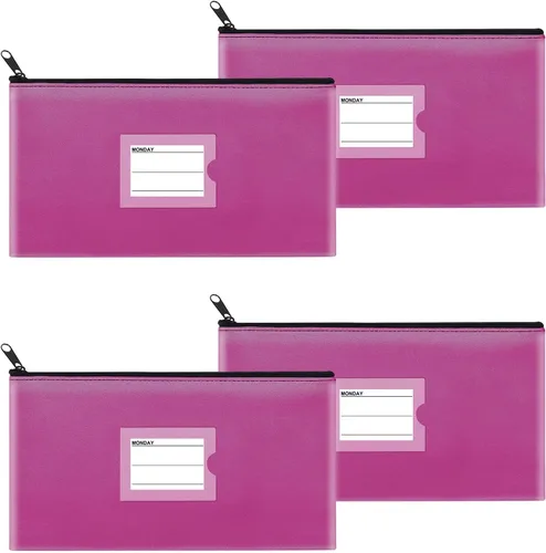 Paquete de 4 bolsas de dinero para depósito bancario, cartera de cuero sintético resistente con cremallera con ventana transparente, bolsa para