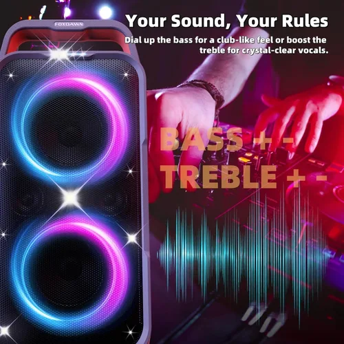 Miniatura 5 de Foxdawn Altavoz Bluetooth para fiestas: 240 W pico de sonido fuerte, graves profundos, tiempo de reproducción de 15 horas, carga rápida, IPX4