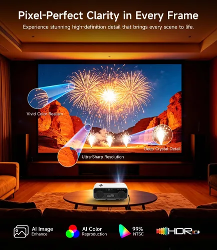 Miniatura 5 de Proyector inteligente ANSI 2400 con licencia de Netflix, 4K HDR 70W Dolby Auto Lens Cap ToF Autofocus WiFi 6 y Bluetooth 5.4 HDMI eARC/CEC, Blanco