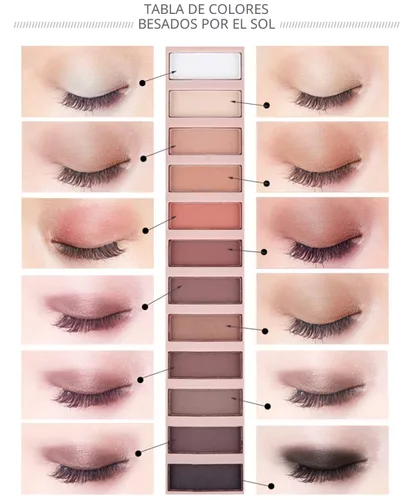 Miniatura 2 de Paleta de Sombras de Ojos de 12 Colores Maquillaje Colores Nude Naturales Nude Mate Shimmer Brillo Glitter Pigmento Conjunto de Paletas de Sombra
