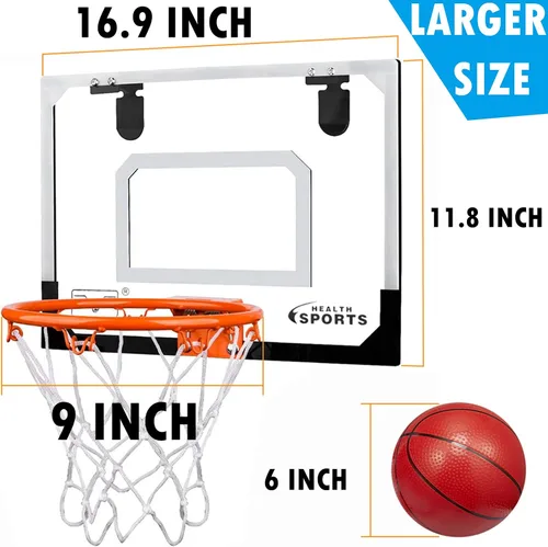 Miniatura 2 de Aro de baloncesto más grande para interiores con borde grande de 9 pulgadas para niños y adultos, aro de baloncesto sobre la puerta para dormitorio