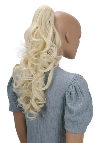 Miniatura 14 de Prettyshop - Extensión de cola de caballo de 24 pulgadas con clip, larga, voluminosa, ondulada, resistente al calor, color negro H63